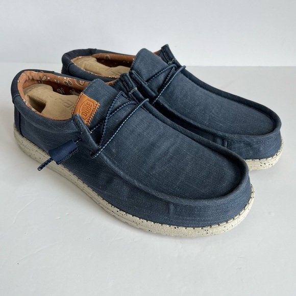 Hey Dude Wally Washed Canvas Navy Sneakers Loafers Size 12